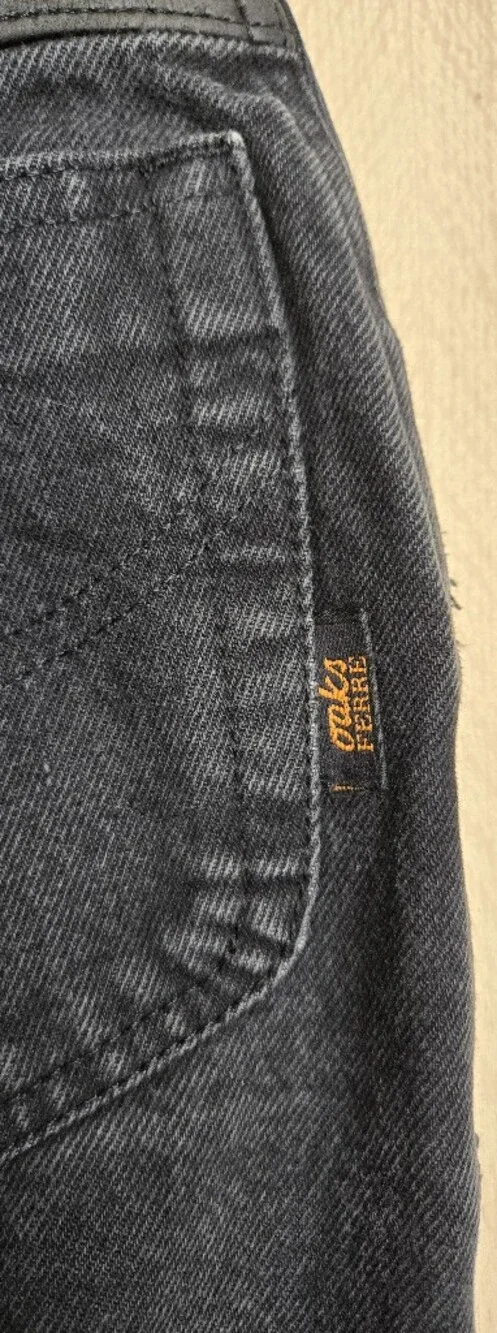 Vintage 80s Oaks by Ferré Denim Mini Skirt Leather Yoke Designer Italy XS